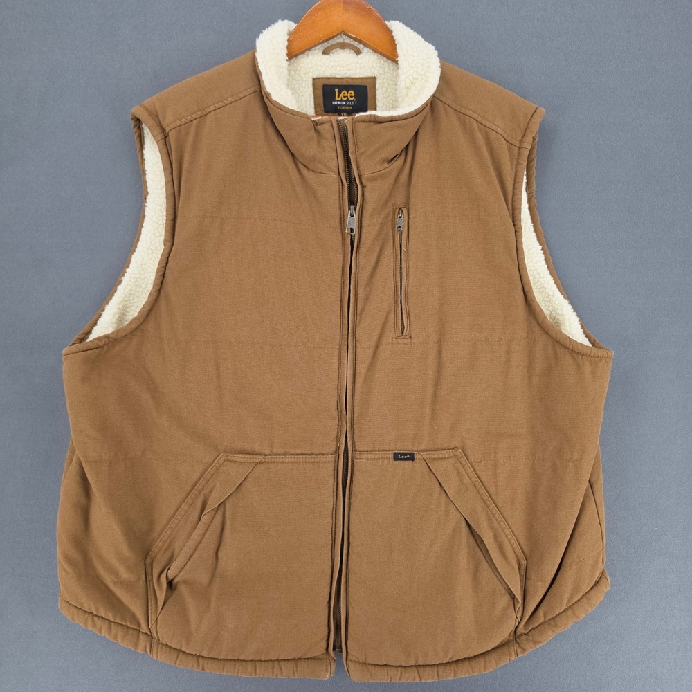 Lee Premium Select Mens Brown Canvas Sherpa Lined Workwear Vest XXL RN 64866